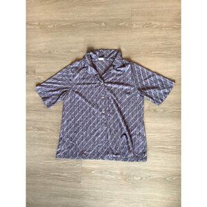 Mens Purple White Striped Cropped Short Sleeves Button Down Shirt Size M